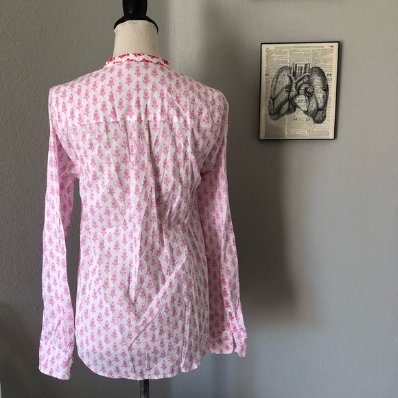 J. Crew Thistle Print Pink/Red Popover Blouse - Picture 4 of 6